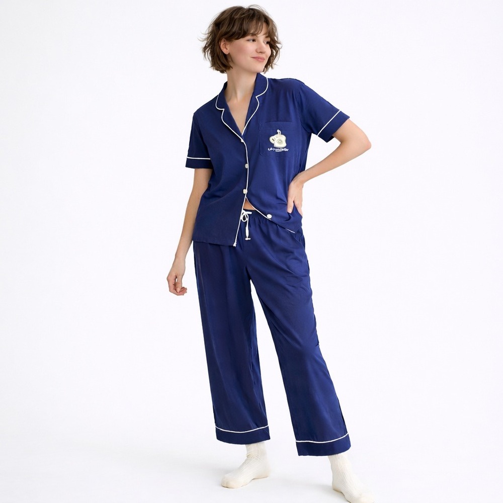 Life Is‎ Good Morning Mug Navy Pajama Set Sz L